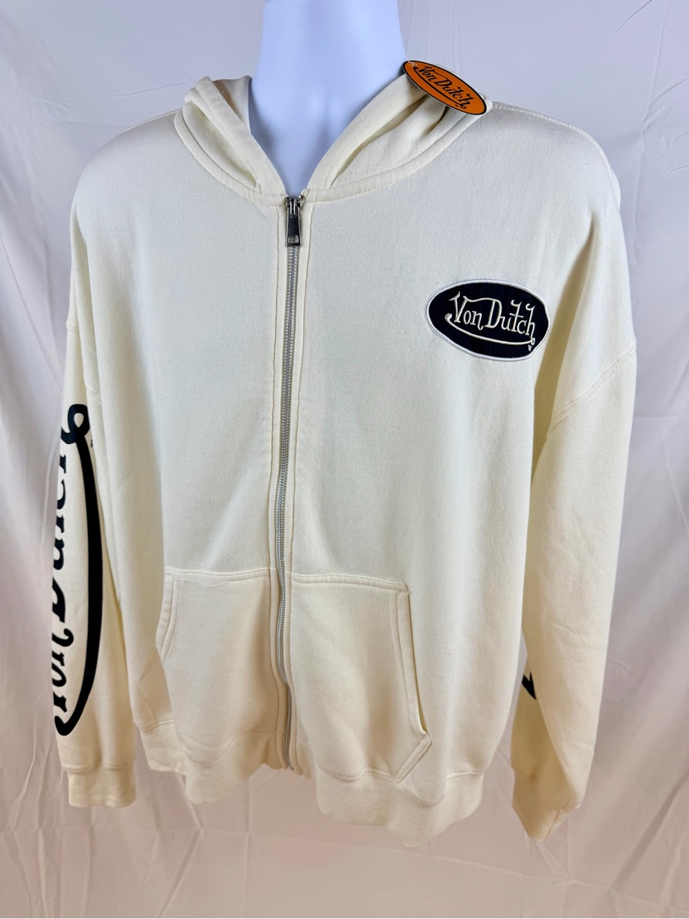 Von Dutch Men’s Full Zip Hoodie NWT Ivory Color, Nice!
